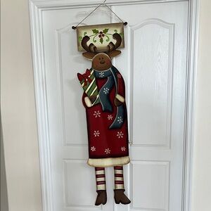 Festive Reindeer Wall Hanging with Red and Blue Accents